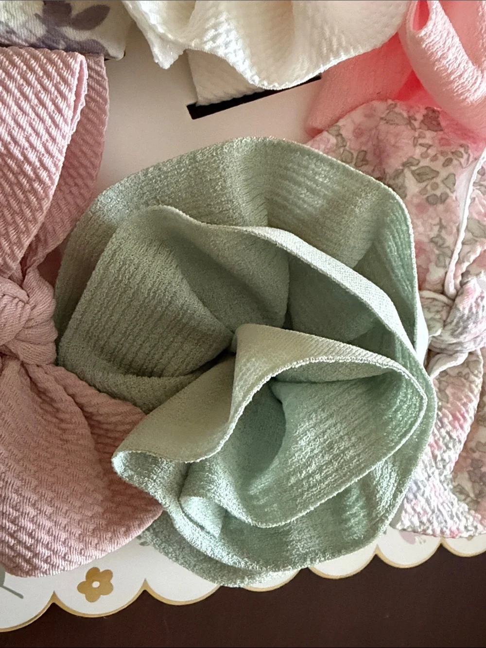 Baby Girls' Pastel HeadBand Bows Pink, Cream, Sage and floral.  Set of 6